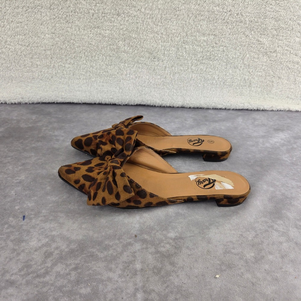 Trary Leopard Print Bow Mules Pointed Toe Animal Print Flat Slides Tan Black 5